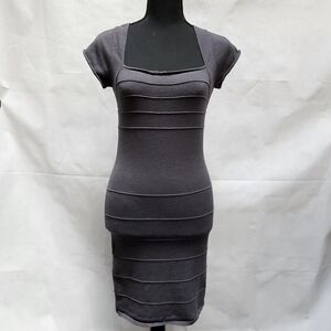 As U Wish Knit Pencil Dress Cut Out Back Grey 62% Rayon 38% Nylon Sz M